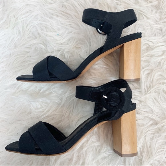 DÔEN Agnes Heel Black Tan Strappy Wood Mary Jane - Picture 5 of 8